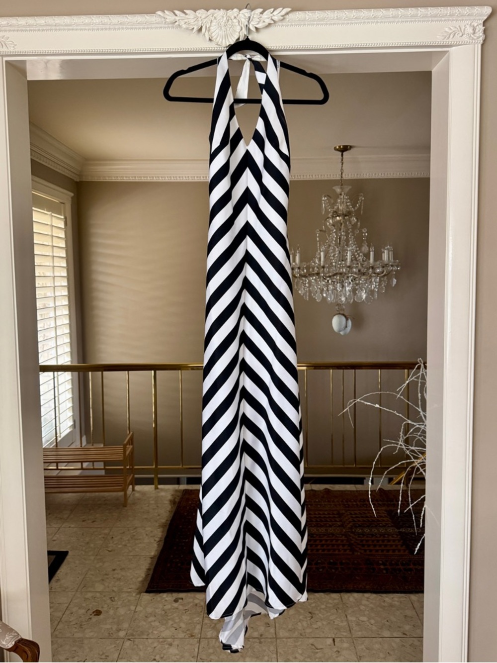 Morgan & Co. Black and White Chevron Halter Maxi Dress